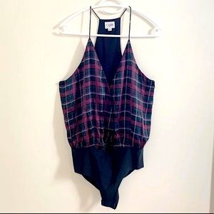 COPY - Cami NYC Silk-charmeuse Plaid Sleeveless Bodysuit